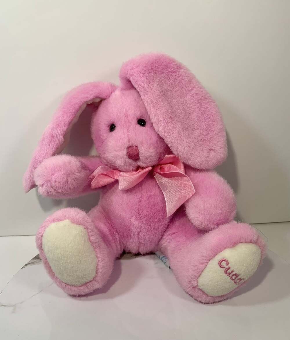 Target Pink Cuddle Bunny plush soft white ears and feet hard eyes pink ribbon